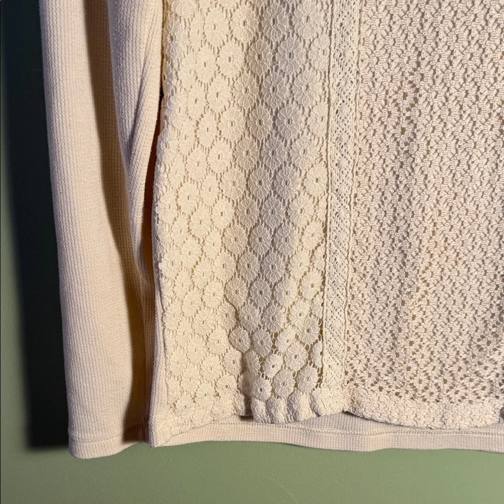 Lucky Brand Cream Lace-Panel Long Sleeve Waffle Top - Picture 5 of 12